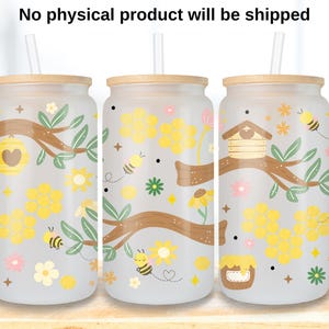 Bee and Honey Glass Can Wrap PNG, Cute Girly Bee 16oz Can Glass Wrap Digital Download, floral honey Tumbler Design