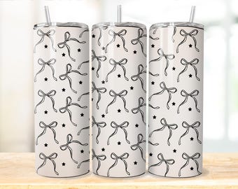 Kokette Bögen wickeln 20 Unzen dünnes Tumbler Png, schwarze mädchenhafte Bögen 20 Unzen Flasche Vorlage wickeln, Sublimation Wrap Design