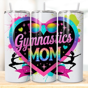 Gymnastics Mom Tumbler Wrap PNG, 20oz Skinny tumbler Digital Design, Girly design Sublimation,  Sports Mom Cup