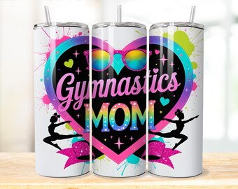 Gymnastics Mom Tumbler Wrap PNG, 20oz Skinny tumbler Digital Design, Girly design Sublimation,  Sports Mom Cup