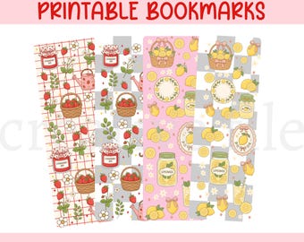 Strawberry Lemonade Bookmarks, Printable Fruit Bookmark Set, Cottagecore Bookmark Set, Girly bookmark, Cute Reading Gift
