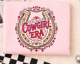 Cowgirl Era PNG, Western Coquette Shirt Design, Pink Cowgirl Graphic Tee PNG, Rodeo Girl Aesthetic Shirt, Trendy Western Sublimation PNG