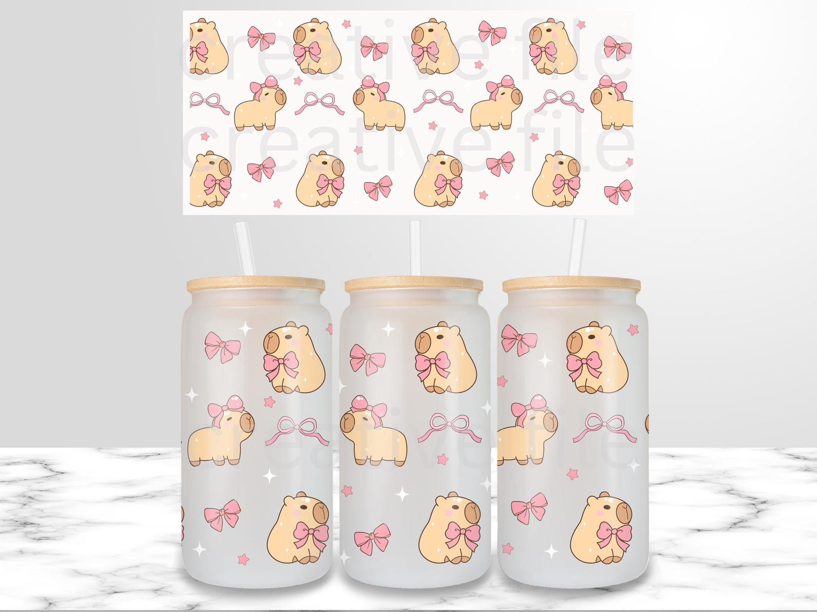 Coquette Capybara Libbey Glass Wrap, Cute Ribbons Capibara 16oz Can ...