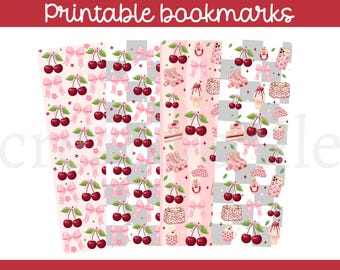Cherry Printable Bookmarks, Coquette Printable Bookmarks, Coquette Stationery Set, Girly Reader Gift, Cherry Bow Bookmark Set