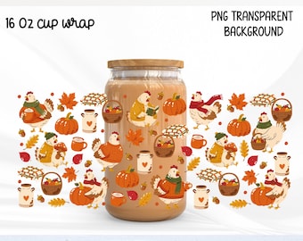 Fall Chicken Glass Can Wrap PNG, Autumn Hen Pumpkin Farmhouse, Autumn Farm png, Fall lover wrap, Cozy Hen design