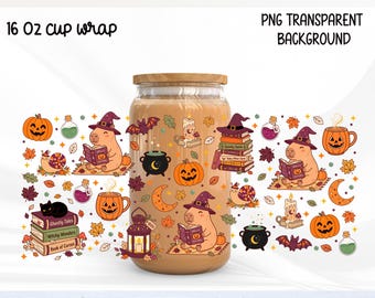 Witchy Capybara 16oz Glass Can Wrap PNG, Halloween Capi Cup Wrap, Spooky Capybara Fall Cup Design, Capybara Lover Gift,