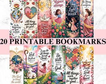 Bible Verses Bookmarks Bundle, Religious 20 PNG bookmarks design, Motivational and positive Bookmark, Christian printables digital download