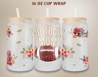 American Football Mom Libbey glass can png, Mom 16 oz tumbler coffee glass PNG download, Sport Mom inspired Tumbler Wrap Template
