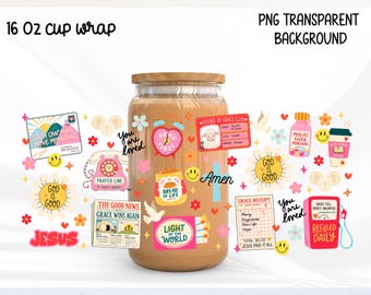 PNG de rótulo cristão para lata de vidro, rótulo para copo de 473 ml (16 oz) com a frase "Deus é bom", download de imagem da Bíblia na Libbey, PNG de mulher cristã, mulher de fé.