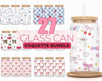27 Laços Coquette 16oz latas de vidro Libbey PNG wraps, Cherry and Ribbons Coquette Bundle design de envoltório de copo uv dtf, 27 PNG bow bundle wrap