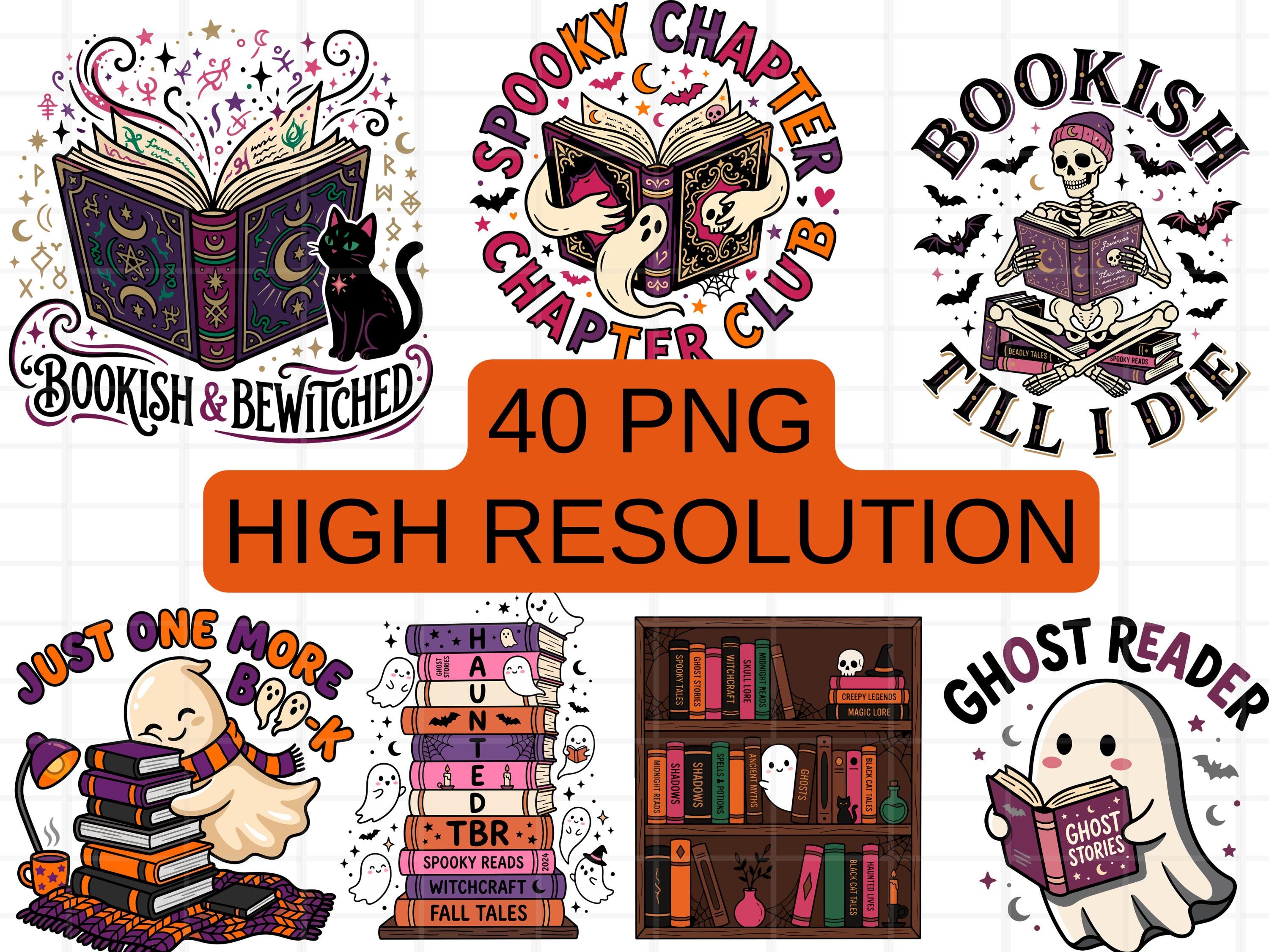Spooky Book Club Clipart Bundle PNG, Ghost Reader PNG Bundle, Halloween ...