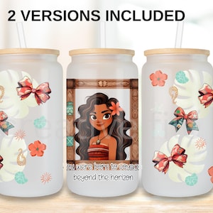 Princess Moana inspired Libbey glass can png, Coquette princess mermaid bow 16 oz tumbler coffee glass PNG download, Girly Wrap Template