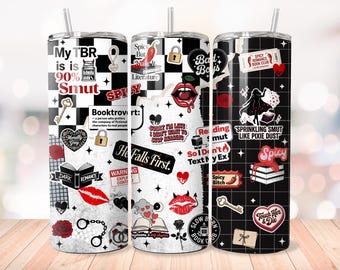 Spicy Bookish Collage 20oz Tumbler Wrap PNG, Dark Romance Reader Skinny Wrap, Smut Book Club Aesthetic Sublimation, Digital Download
