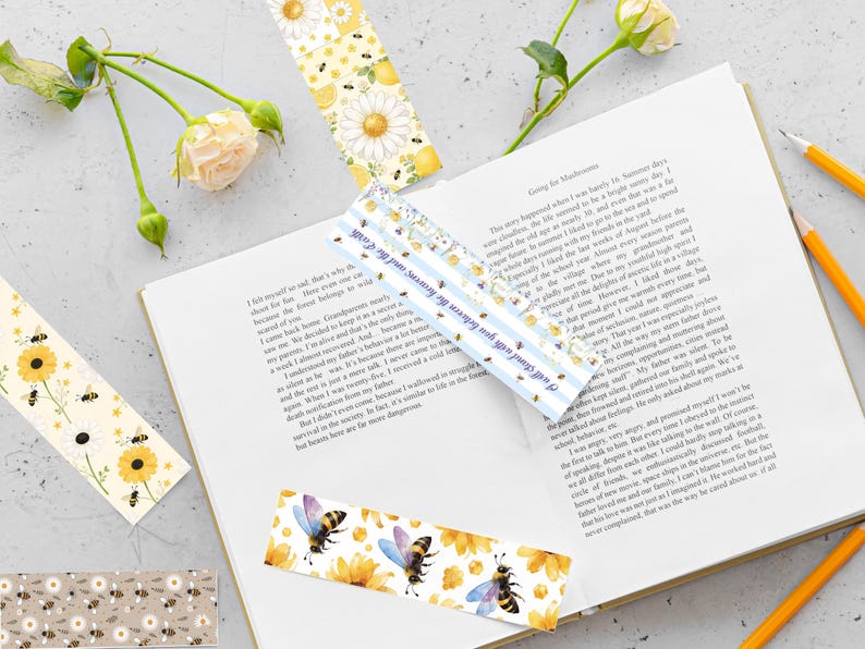 Bee Bookmark Printable Set, Floral Spring Bookmarks Bundle, Cute ...