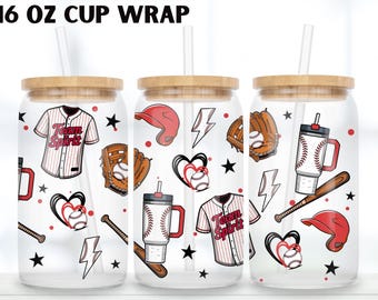 Baseball day Tumbler Wrap PNG, Game day 16oz Glass Can Wrap, Classic Baseball design PNG Download, Sport fan wrap