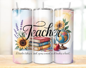 Envoltura de vaso de agradecimiento al maestro PNG, diseño de vaso delgado de 20 oz con envoltura de girasol, envoltura de sublimación con cita para el maestro