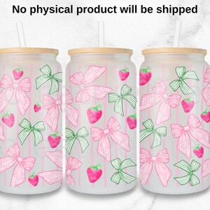 Strawberry Coquette Bows 16oz Can Glass png, Strawberries pattern Libbey 16oz cup  PNG files , Spring Strawberry Can glass wrap