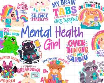 Mental Health Clipart Bundle PNG, Sarcastic Quote Sublimation Designs, Overthinking Stickers, Funny Mental Health Bundle, Anxiety Quote