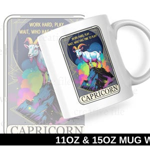 Carte de tarot Capricorne Mug Wrap PNG, travail dur citation sarcastique Mug Design, horoscope drôle 11 oz 15 oz sublimation PNG, art numérique Capricorne