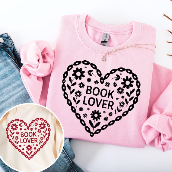 Book Lover Shirt Svg Png, Floral Heart Bookish Design, Reader Aesthetic 2 PNG colors, Cute Bookworm Shirt, Valentine Book Lover Tee PNG
