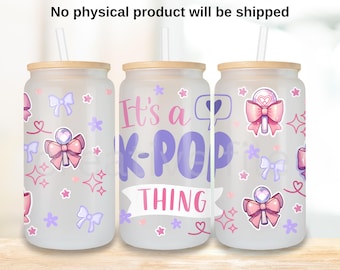 K pop fan 16 oz Glass Can Wrap,  light stick bow Libbey Glass Cup Wrap PNG, 16 oz Tumbler Wrap Png, K-pop artist coquette PNG download