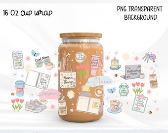 Mom Life 16oz Glass Can Wrap PNG, Mama design Libbey Glass Wrap, Girly Mom Tumbler Design, Multitasking Mama Cup Wrap Sublimation