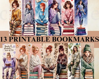 Bookish Girl Bookmarks PNG, Reading seson printable bookmarks , Girly aesthetic Aesthetic illustration bundle, Book lover printables png