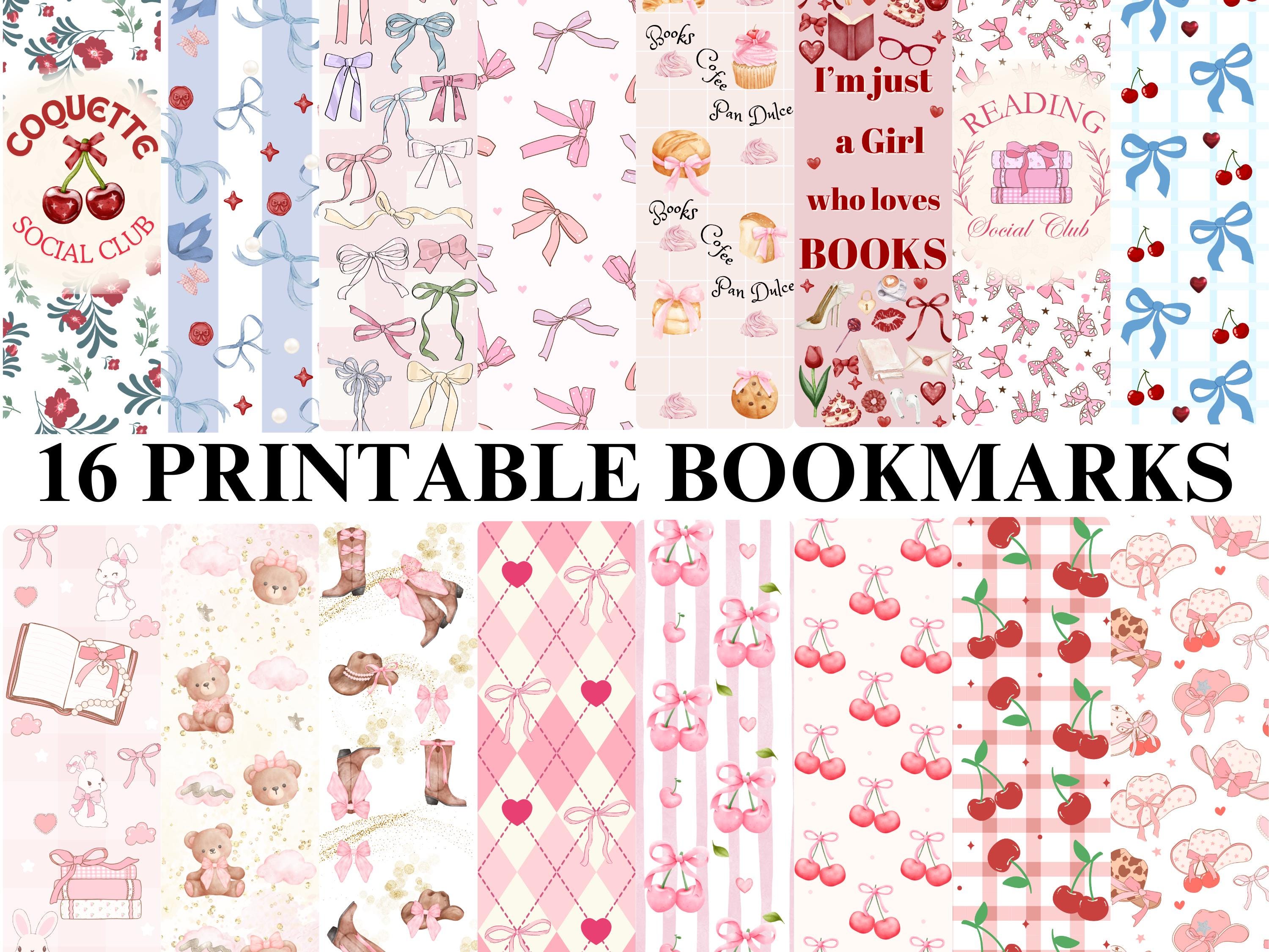 Coquette Printable Bookmarks Bundle, Reading Social Club 16 PNG bookmarks design, Girly bows coquette Bookmark digital download