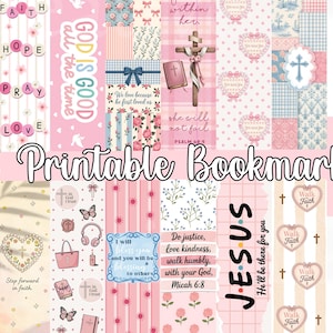 Christian Printable Bookmark Bundle, Bible Verse Bookmark Set, Pink Coquette Faith Bookmarks, Scripture Reading Tracker, 18 Digital Download