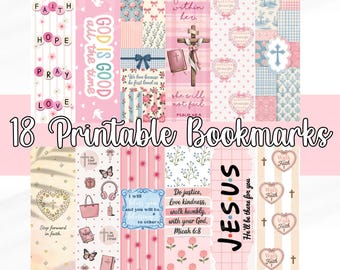 Christian Printable Bookmark Bundle, Bible Verse Bookmark Set, Pink Coquette Faith Bookmarks, Scripture Reading Tracker, 18 Digital Download