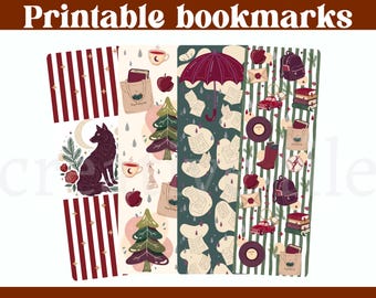 Rainy Reading Printable Bookmarks, Dark Academia Bookish Bookmark Bundle, Cozy Fall Reader Gift, Romance reader  Digital Download