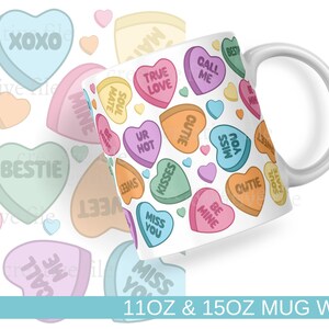 Valentine’s Day Mug Wrap PNG, Romantic Sublimation Design for 11oz & 15oz Mugs, Candy Heart sublimation png, digital download