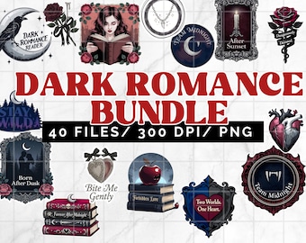 Paquete de imágenes prediseñadas de romance oscuro PNG, paquete de gráficos góticos de libros, imágenes prediseñadas estéticas, archivos de sublimación de Dark Academia