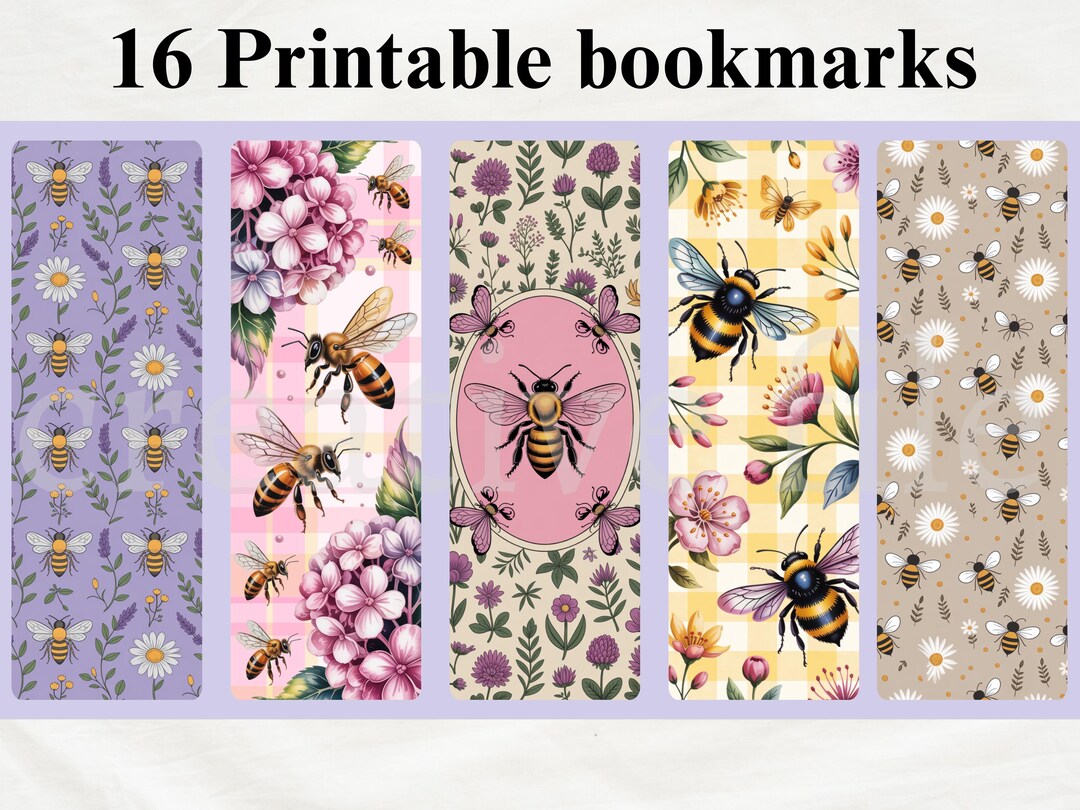 Bee Bookmark Printable Set, Floral Spring Bookmarks Bundle, Cute ...