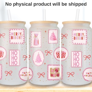 Coquette Christmas 16oz can glass wrap png, Girly Holiday season Libbey 16oz cup  PNG files, Pink Christmas post stamp design wrap