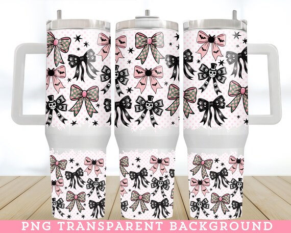 Halloween Coquette Bows 40oz Cup Wrap PNG, Girly spooky season quencher Sublimation Design, Preppy style girly png design