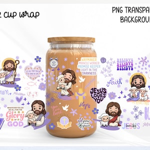 Christian Glass Can Wrap PNG 16oz, Jesus Loves You Cup Wrap, Faith Based Tumbler Wrap, Bible Quote Sublimation PNG, Religious Cup Design
