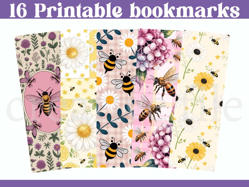 Bee Bookmark Printable Set, Floral Spring Bookmarks Bundle, Cute ...