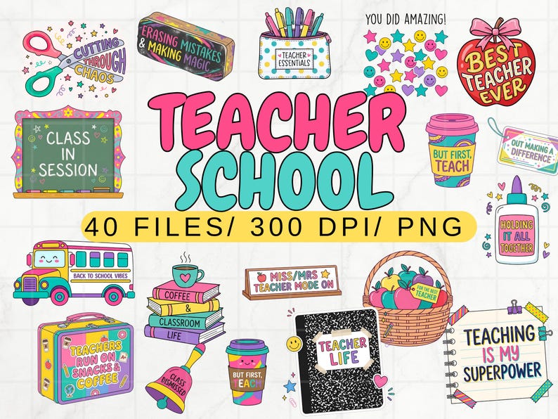 Teacher Clipart Bundle PNG, Back to School Clipart Set, School Teacher Graphics, Clipart Teacher Life, Teacher Life PNG Bundle image 1
