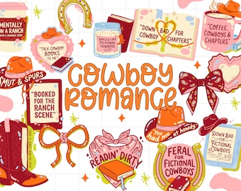 Cowboy Romance Clipart Bundle PNG, Western Romance Bookish Clipart, Fictional Cowboys, Ranch Romance, BookTok Western, Cowgirl Book Lover
