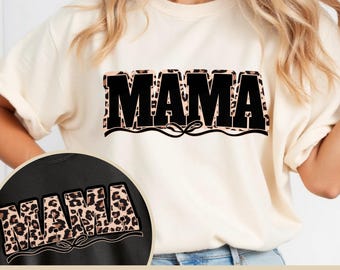 Mama Print T-Shirt PNG, Retro Animal Print Mom Shirt Sublimation Design, Leopard Mom tshirt design 2 versions included