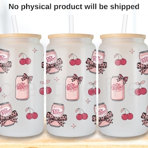 Dr Pepper inspired coquette 16oz can glass wrap png, Soda girly print bows Libbey 16oz cup  PNG files, Coquette soda can coffee mug template
