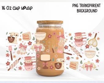 Floral Baking Glass Can Wrap PNG, Baking Tools, Girly bakery wrap, Pastry coquette design, Cute cooking lover gift