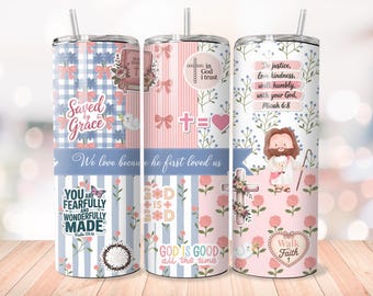 Christian 20oz Tumbler Wrap PNG, Saved by Grace Sublimation Design, Faith Floral Jesus Bible Tumbler Wrap, Religious Skinny Tumbler wrap