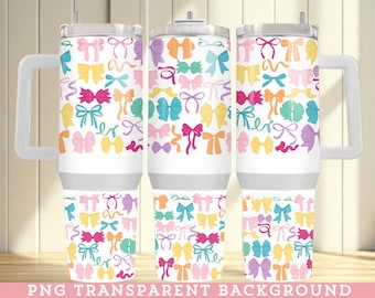 Kokette bunte Bögen 40 Unzen Cup Wrap PNG, Girly Quencher Sublimationsdesign, Kokette Bögen digitaler Download