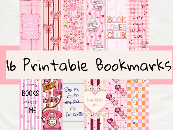 Book Lover Bookmark Printable,Bookish Girl Digital Bookmark, Pink Coquette Bookmark Set, Aesthetic Bookmarks, Printable Reading Gifts,