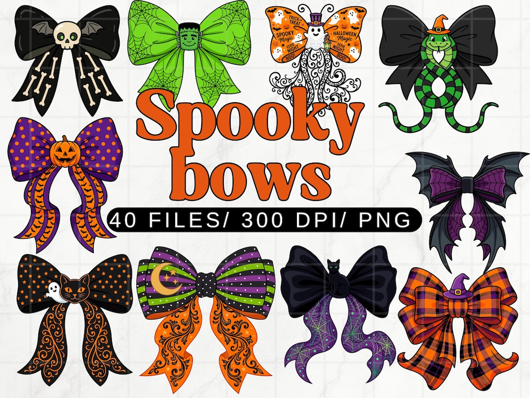 Spooky Bows Clipart Bundle PNG, Pumpkin Bow PNG Set, 40 Halloween Bow ...