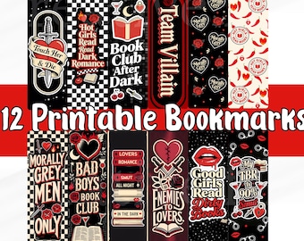 Paquete de marcapáginas imprimibles de romance oscuro, Club de lectura "De enemigos a amantes" al anochecer, regalo para lectores de romance picante.