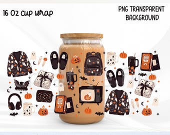 Spooky Cozy Halloween Glass Can Wrap, Girly Spooky vibes design, Cozy Fall png,Bookish Halloween Design