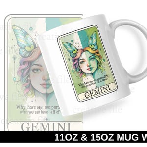Emballage de tasse de carte de tarot des Gémeaux PNG, conception de tasse drôle de double personnalité du zodiaque de 11 oz 15 oz, sublimation sarcastique de Gémeaux